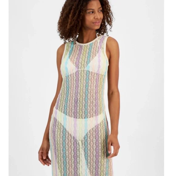 NWT Miken Women's Open Knit Sleeveless Cover up Dress, - Picture 2 of 3